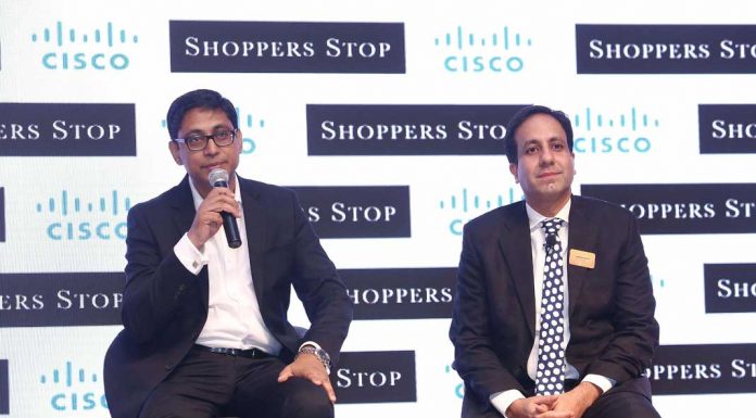 (L-R) Anil Shankar, Customer Care Associate & Vice President - IT, Shoppers Stop Ltd. and Malkani, President, Cisco India addressing the audiences during the Cisco India Summit 2017. (Photo/Cisco)