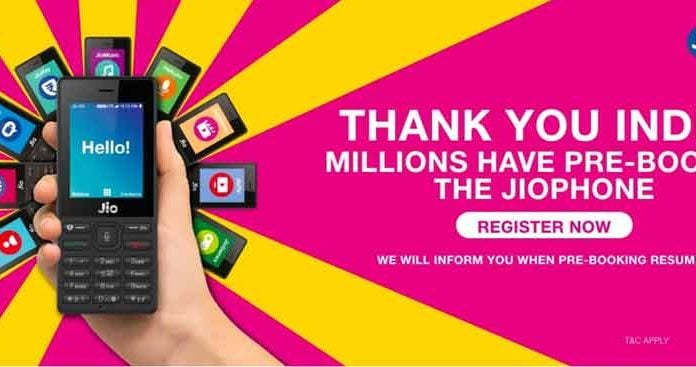 Reliance Jio has now suspended pre-booking for JioPhone. (Photo/Jio.com)