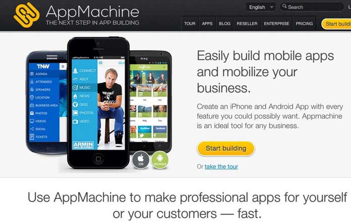 AppMachine is an easy-to-use platform to build and design professional native apps for both iOS and Android. Using the drag-and-drop interface, you can combine different building blocks that offer a variety of features, such as information, photos and video. 