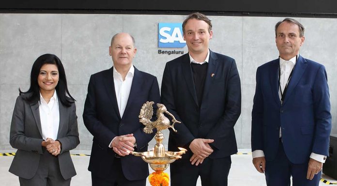 German Chancellor Olaf Scholz with senior executive from SAP