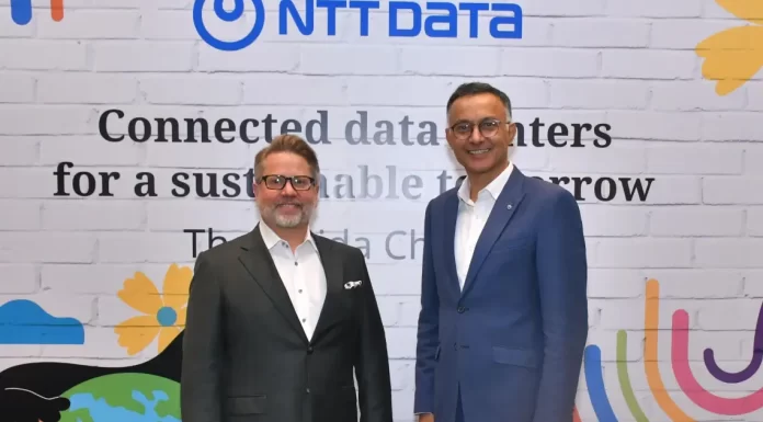 Doug Adams, CEO and President, NTT Global Data Centers & Submarine Cable and Shekhar Sharma, CEO & MD, NTT GDC India & NTT Com India Network Services during the launch of Noida data center.